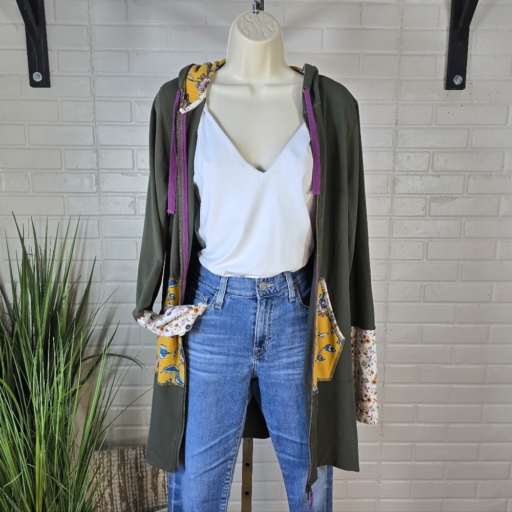 Matilda Jane Green Floral Patchwork Zip Up Long Jacket Medium - Picture 5 of 11